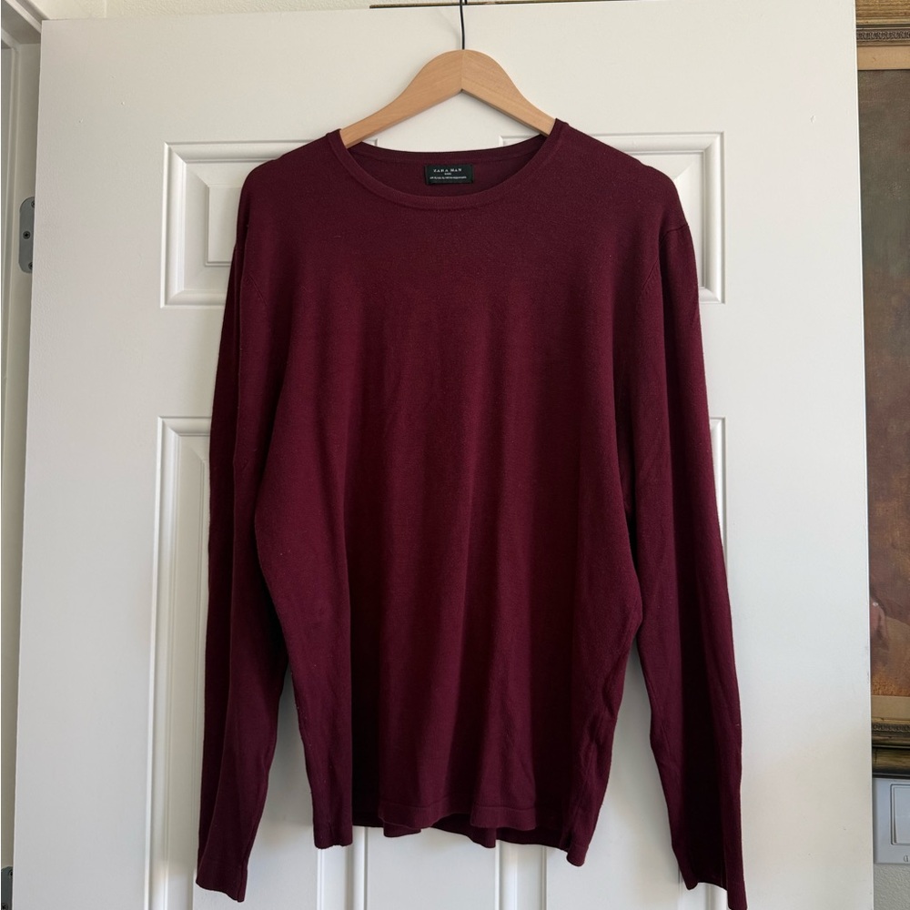 Zara Men's Crewneck Sweater - Wine